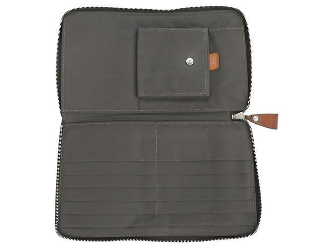 Hermès Portafoglio lungo Hermes in tela e pelle arancione - vista 3