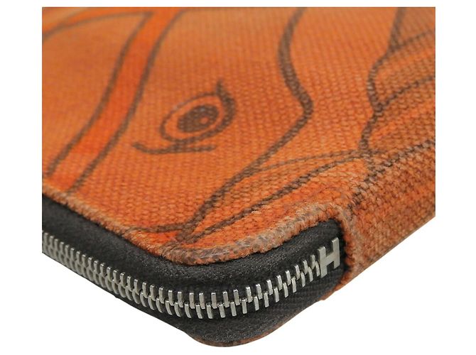 Hermès Portafoglio lungo Hermes in tela e pelle arancione - vista 5