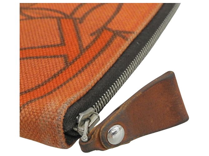 Hermès Portafoglio lungo Hermes in tela e pelle arancione - vista 6