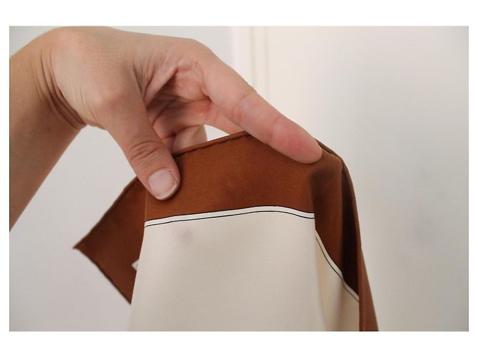 Hermès Carré 90 seta marrone bianco oro D'oro - vista 11