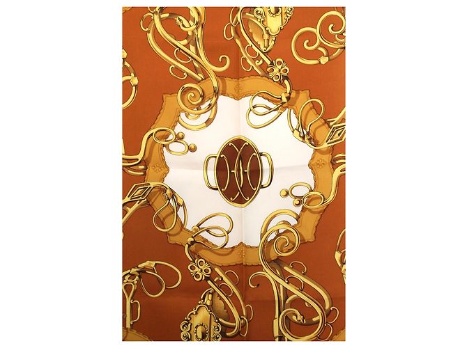 Hermès Carré 90 seta marrone bianco oro D'oro - vista 5