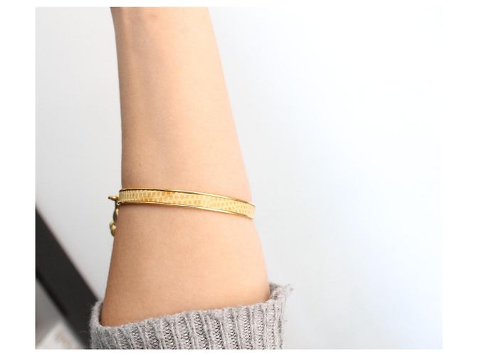 Hermès bracciale modello Charm Mall in metallo dorato con profilo in lucertola camel D'oro - vista 8