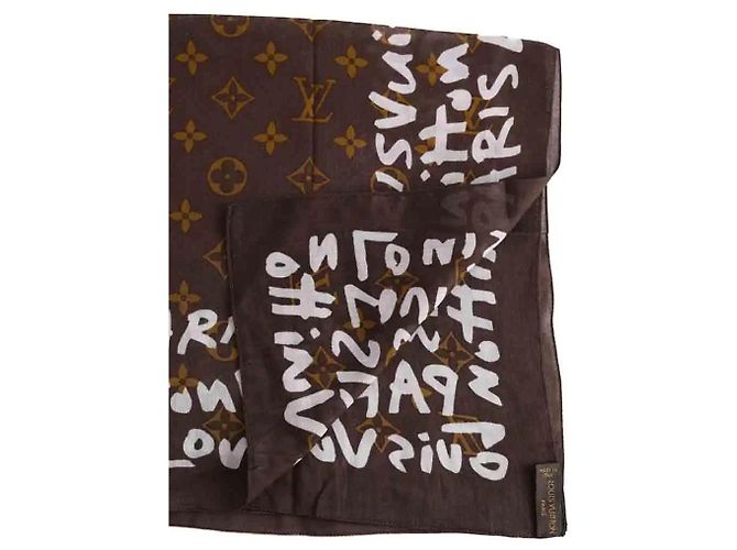 Lenço quadrado Louis Vuitton de algodão castanho Marrom - vista 2