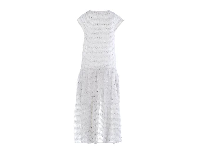 Robe maxi à taille basse en mélange de soie texturée Rochas Blanc - vue 3