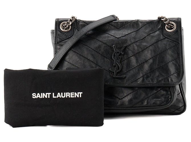 Autre Marque SAINT LAURENT - Borsa a tracolla Niki Medium Saint Laurent in pelle stropicciata nera Nero - vista 10