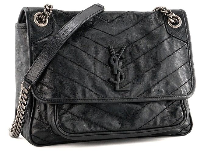 Autre Marque SAINT LAURENT - Borsa a tracolla Niki Medium Saint Laurent in pelle stropicciata nera Nero - vista 2