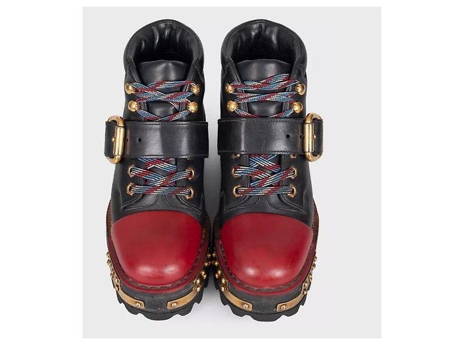 Prada Black Leather Lace-Up Platform Boots Sz.36 pre-owned - view 2
