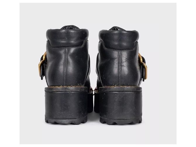 Prada Black Leather Lace-Up Platform Boots Sz.36 pre-owned - view 5