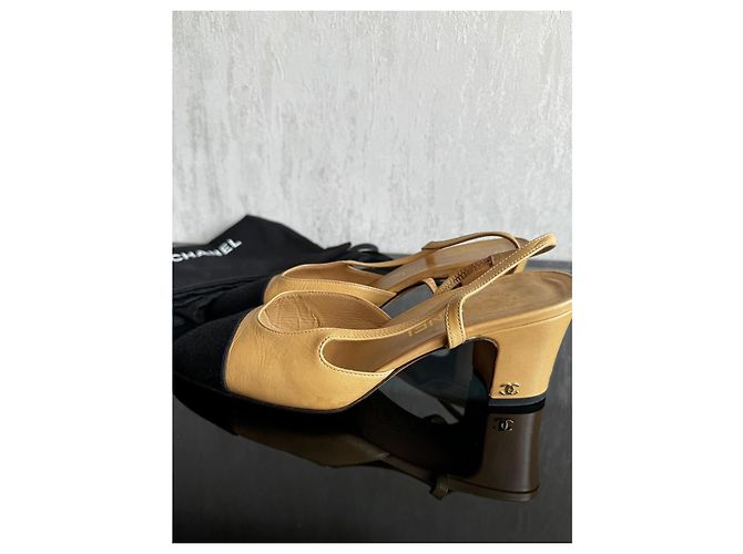 Chanel Two-Tone Slingback Pumps Black Beige - view 2
