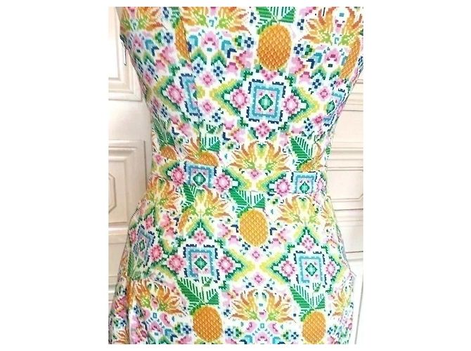 Manoush Abito Collector Reverse Esanar Pineapple Ananas TXS/S Rosa Bianco Blu Verde Arancione Giallo - vista 12
