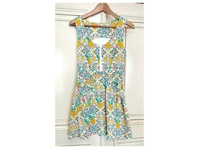 Manoush Abito Collector Reverse Esanar Pineapple Ananas TXS/S Rosa Bianco Blu Verde Arancione Giallo - vista 13