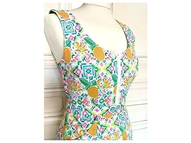 Manoush Abito Collector Reverse Esanar Pineapple Ananas TXS/S Rosa Bianco Blu Verde Arancione Giallo - vista 14