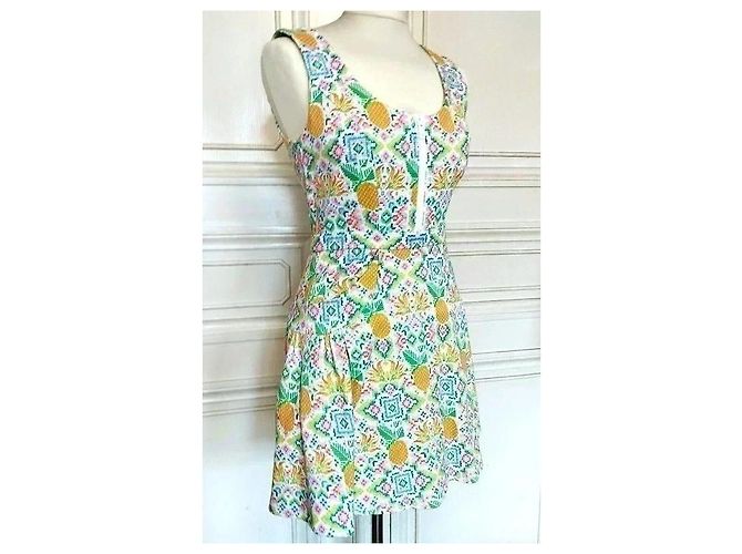 Manoush Abito Collector Reverse Esanar Pineapple Ananas TXS/S Rosa Bianco Blu Verde Arancione Giallo - vista 15