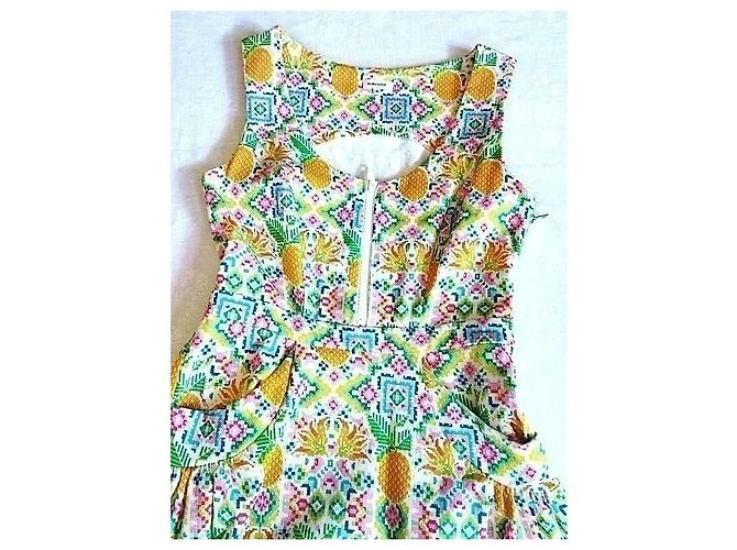 Manoush Abito Collector Reverse Esanar Pineapple Ananas TXS/S Rosa Bianco Blu Verde Arancione Giallo - vista 18