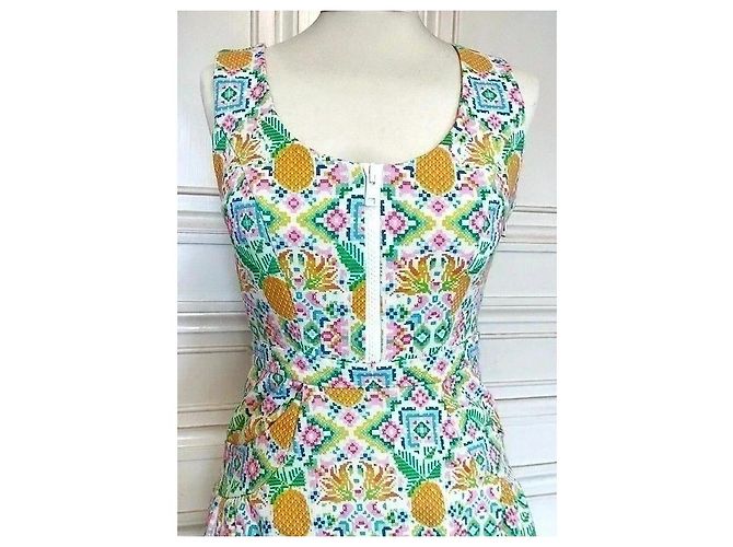 Manoush Abito Collector Reverse Esanar Pineapple Ananas TXS/S Rosa Bianco Blu Verde Arancione Giallo - vista 20