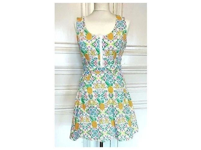 Manoush Abito Collector Reverse Esanar Pineapple Ananas TXS/S Rosa Bianco Blu Verde Arancione Giallo - vista 3