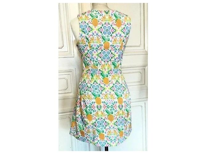 Manoush Abito Collector Reverse Esanar Pineapple Ananas TXS/S Rosa Bianco Blu Verde Arancione Giallo - vista 8