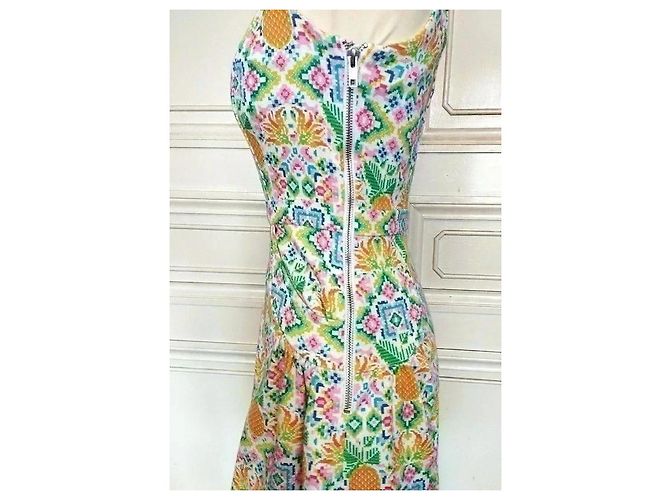 Manoush Abito Collector Reverse Esanar Pineapple Ananas TXS/S Rosa Bianco Blu Verde Arancione Giallo - vista 9