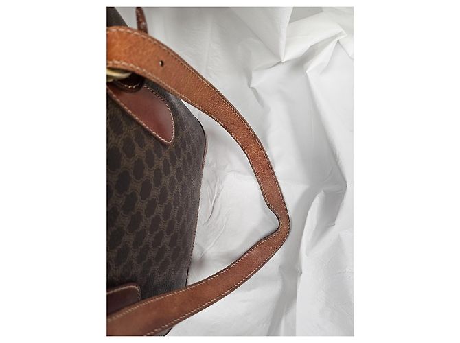 Céline Borsa tote Celine in tela rivestita marrone e pelle marrone - vista 15