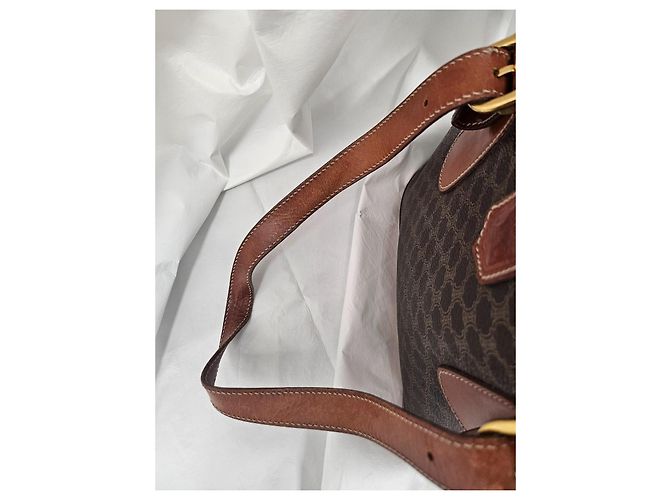 Céline Borsa tote Celine in tela rivestita marrone e pelle marrone - vista 16