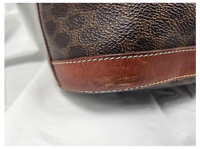 Céline Borsa tote Celine in tela rivestita marrone e pelle marrone - vista 2
