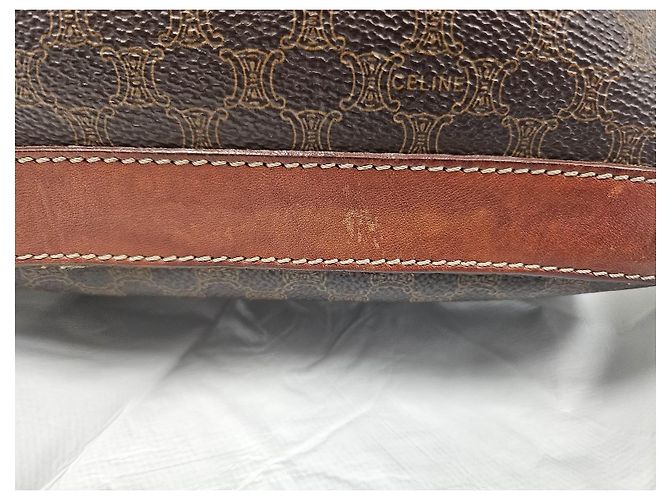Céline Borsa tote Celine in tela rivestita marrone e pelle marrone - vista 3