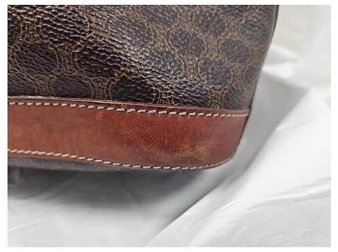 Céline Borsa tote Celine in tela rivestita marrone e pelle marrone - vista 4