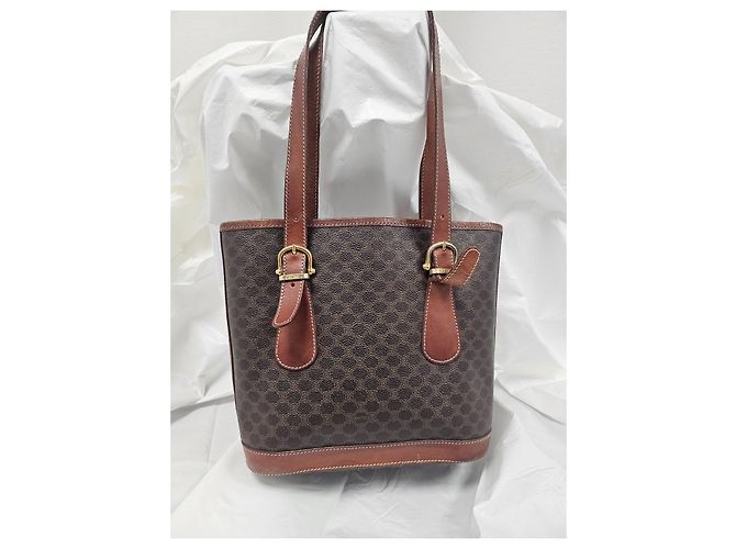 Céline Borsa tote Celine in tela rivestita marrone e pelle marrone - vista 5