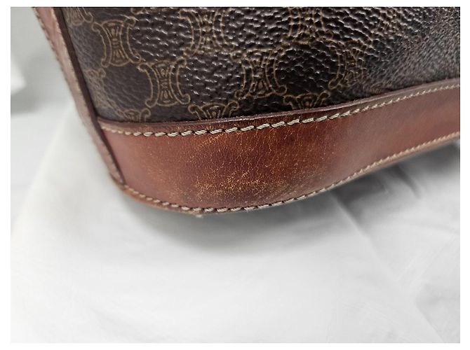 Céline Borsa tote Celine in tela rivestita marrone e pelle marrone - vista 6