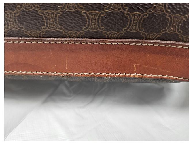 Céline Borsa tote Celine in tela rivestita marrone e pelle marrone - vista 7