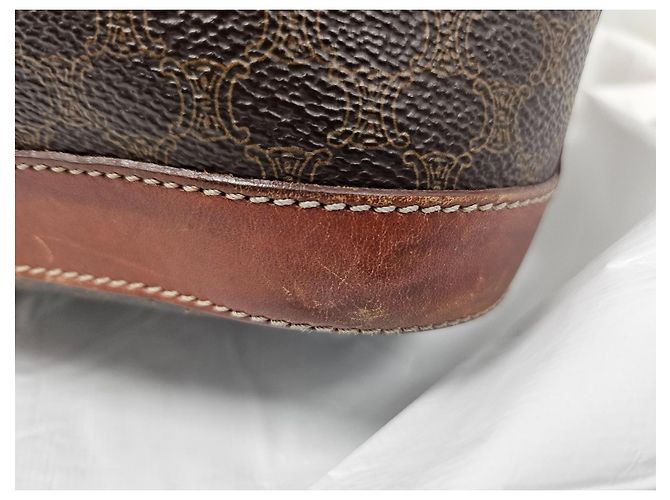 Céline Borsa tote Celine in tela rivestita marrone e pelle marrone - vista 8