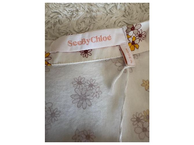 See By Chloé ärmellose Blumenbluse Braun Pink Weiß Gelb - Ansicht 9