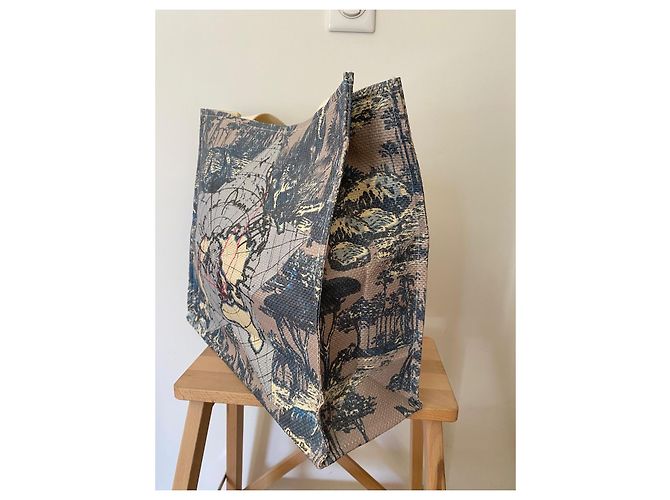 Christian Dior Beauté Borsa Tote Toile de Jouy Marrone Blu Multicolore Beige - vista 3