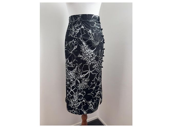Miu Miu Midi-Rock mit schwarzem Blumenprint Weiß - Ansicht 3