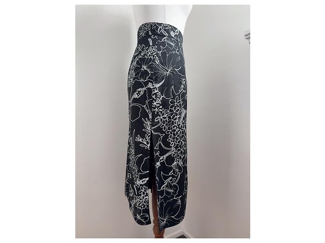 Miu Miu Midi-Rock mit schwarzem Blumenprint Weiß - Ansicht 6