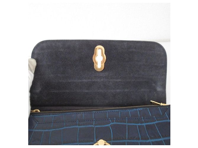 Sac à épaule 2 voies Mulberry Amberley Shiny Small en cuir embossé croc Bleu Bleu Marine - vue 11