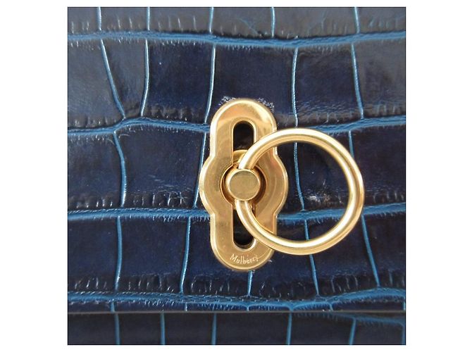 Sac à épaule 2 voies Mulberry Amberley Shiny Small en cuir embossé croc Bleu Bleu Marine - vue 13