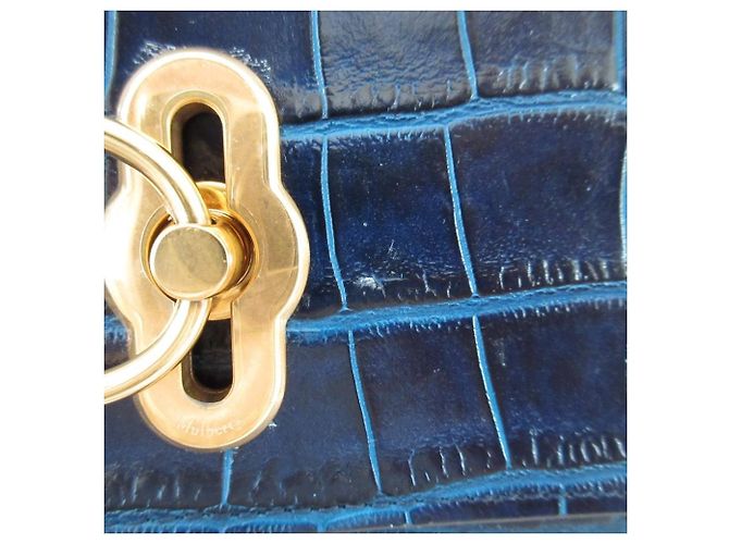 Sac à épaule 2 voies Mulberry Amberley Shiny Small en cuir embossé croc Bleu Bleu Marine - vue 14