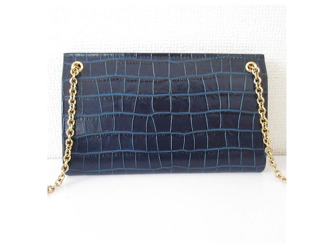 Sac à épaule 2 voies Mulberry Amberley Shiny Small en cuir embossé croc Bleu Bleu Marine - vue 2