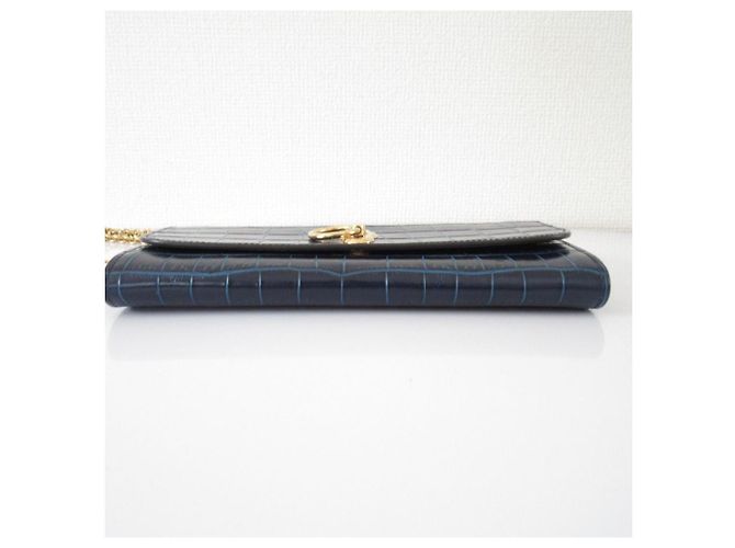Sac à épaule 2 voies Mulberry Amberley Shiny Small en cuir embossé croc Bleu Bleu Marine - vue 3