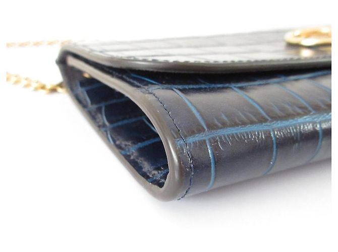 Sac à épaule 2 voies Mulberry Amberley Shiny Small en cuir embossé croc Bleu Bleu Marine - vue 5
