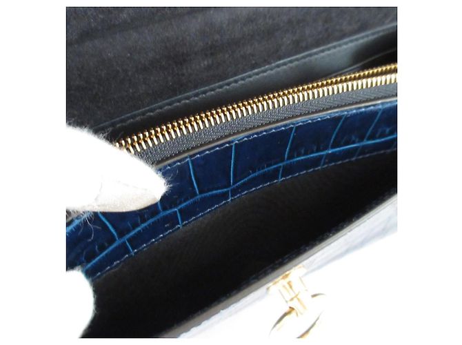 Sac à épaule 2 voies Mulberry Amberley Shiny Small en cuir embossé croc Bleu Bleu Marine - vue 7