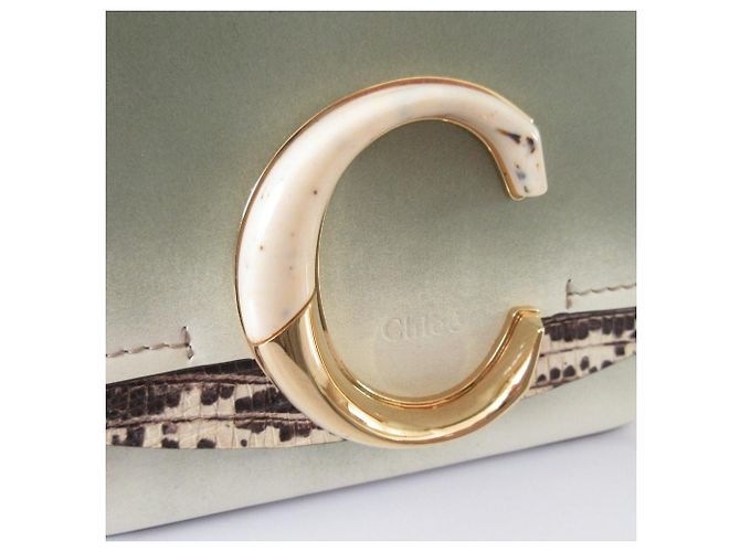 Chloé Chloe Chloe C Mini Borsa a Mano Quadrata in Pelle Effetto Coccodrillo Verde - vista 8