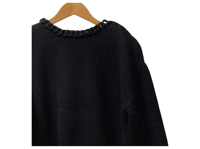 Bottega Veneta Wollstrickpullover mit Kettenhalskette Schwarz - Ansicht 2