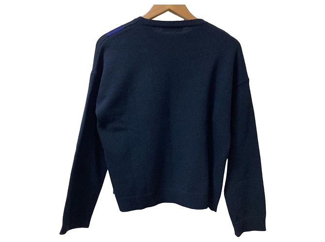 Valentino V Logo Strickpullover aus Wolle und Kaschmir Weiß Rot Blau Marineblau - Ansicht 3