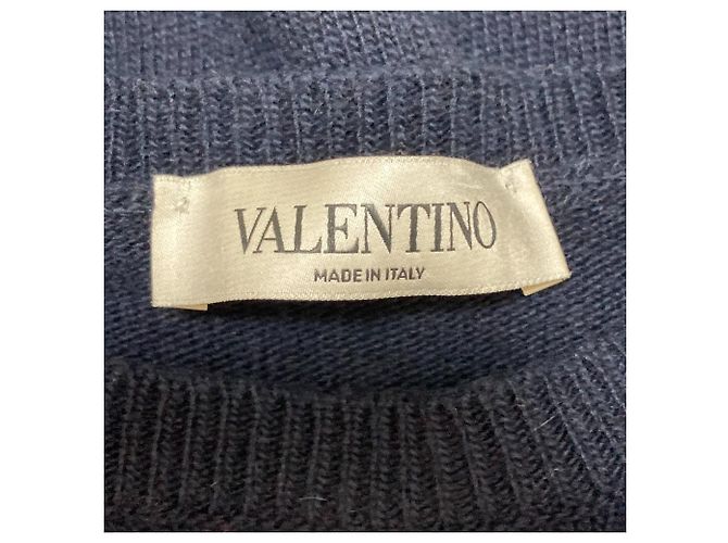 Valentino V Logo Strickpullover aus Wolle und Kaschmir Weiß Rot Blau Marineblau - Ansicht 4