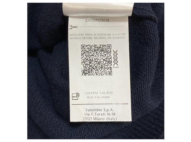 Valentino V Logo Strickpullover aus Wolle und Kaschmir Weiß Rot Blau Marineblau - Ansicht 7