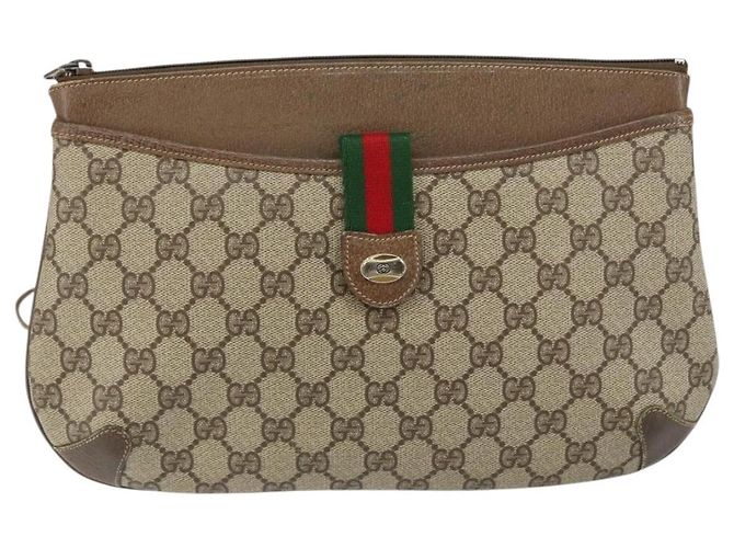 Borsa GUCCI GG Supreme Web Sherry Line in PVC beige e oro 904 02 020 Autentica BA7124 - vista 13