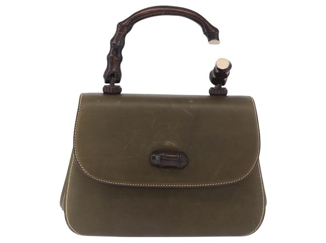 Bolso de mano GUCCI Bamboo en piel caqui y oro, auténtico, código de artículo ep11339. - vista 13