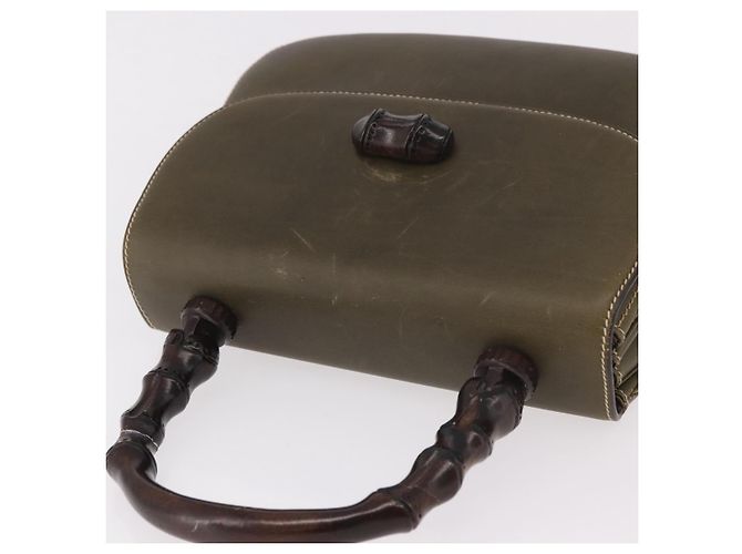 Bolso de mano GUCCI Bamboo en piel caqui y oro, auténtico, código de artículo ep11339. - vista 6